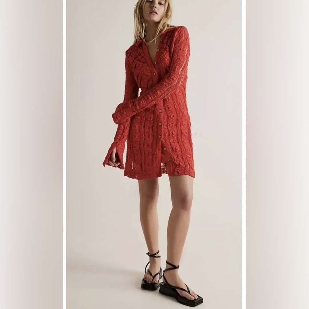 Free People Red Long Sleeve Dress